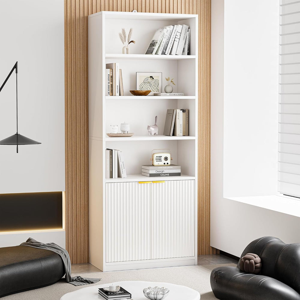 INNOD 69" Tall Book Shelve Bookcases with Doors, Floor Standing 6 Shelf ...