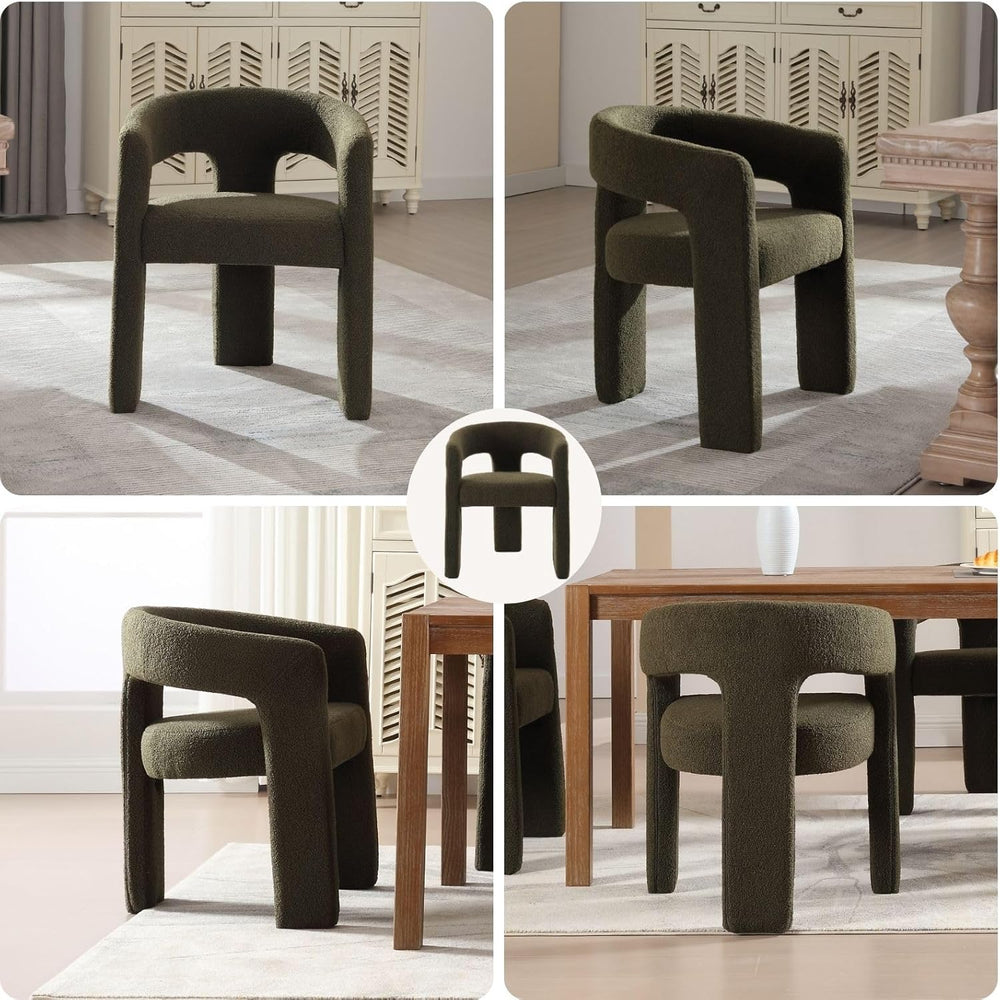 Green Sherpa Dining Chairs Set of 6, Modern Barrel Dining Room Chairs Upholst...
