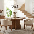Wahson Mid Century Barrel Dining Chairs Set of 2, Beige Dining Room Chairs with Arms, Linen Upholstered Kitchen Chairs with Natural Wood Legs, for Bedroom/Living