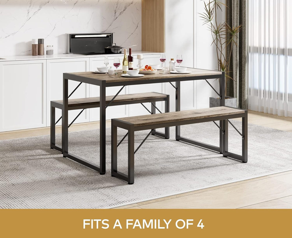 Gizoon 45.5" Dining Table Set for 4, Kitchen Table with 2 Benches Grey |...