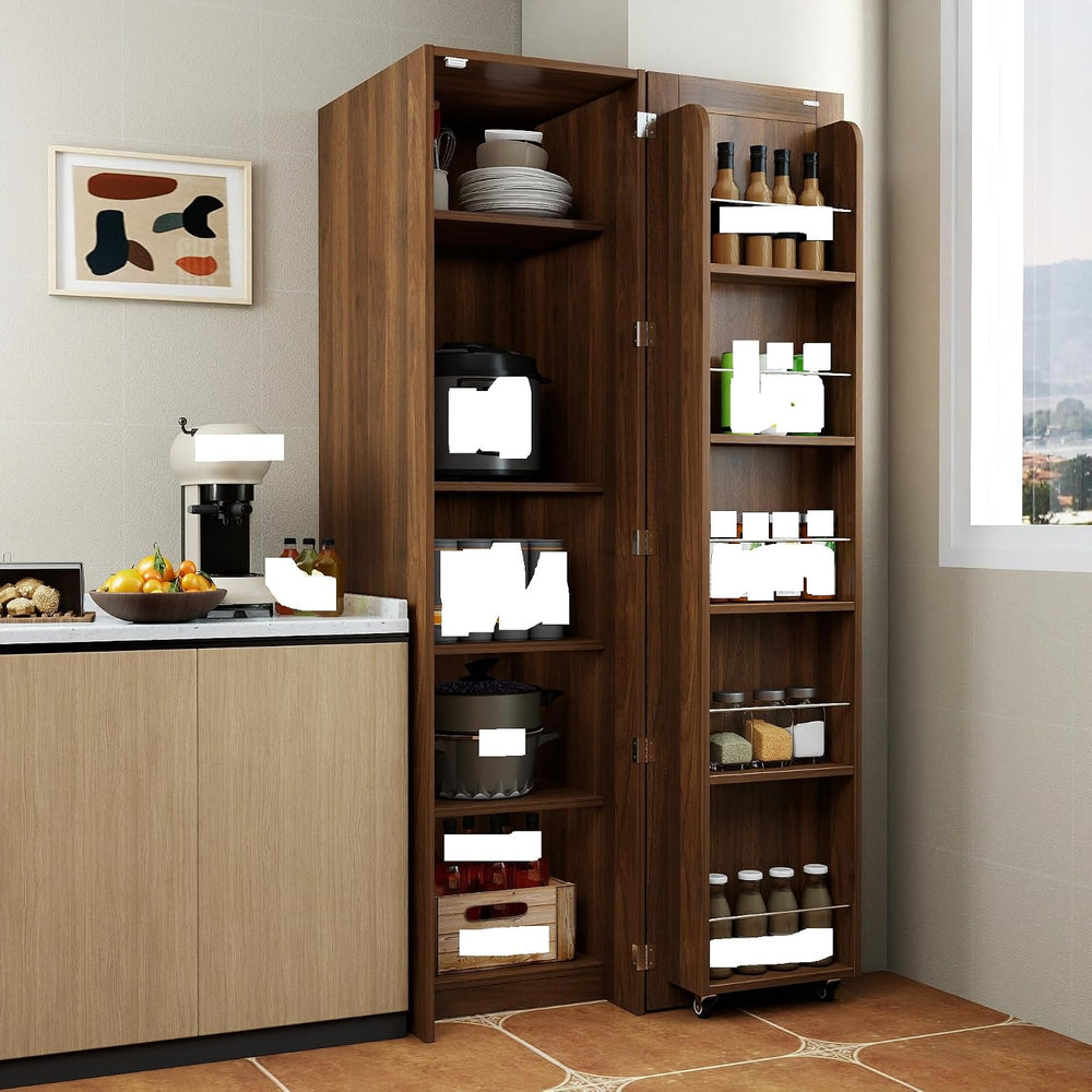 Brown Freestanding Kitchen Pantry Cabinet with Doors & Shelves - 5-Tier S...