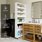 Slim Storage Cart, Lightweight 6 Tier Metal Rolling Utility Kitchen Cart on Wheels, Mobile Storage Shelving Unit Organizer for Bathroom Laundry Office Narrow Places (White, 6" D)