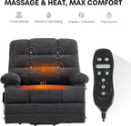DYNOX 500 LBS Power Lift Recliner for Big & Tall Seniors, 3-Motor Lay Flat Chair with Heat, Massage & Extended Footrest (9505L,Chenille Fabric,Grey)
