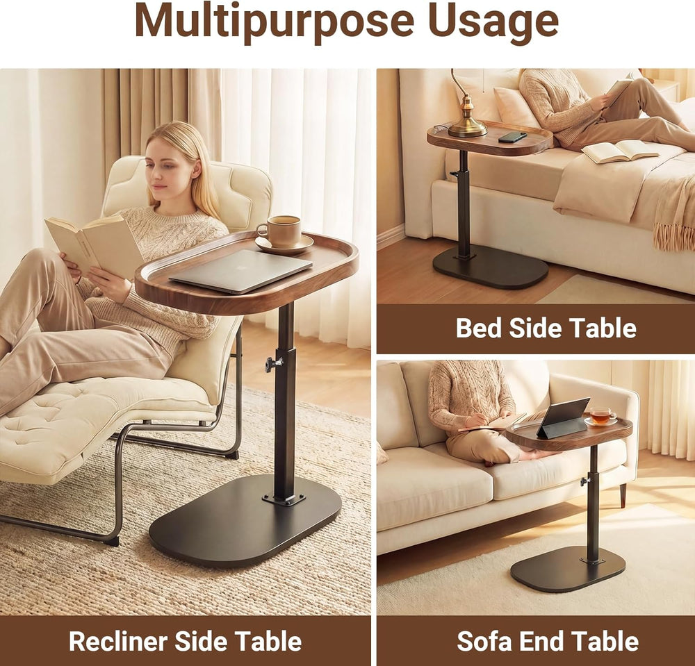 Adjustable Height TV Dinner Tray Table for Eating, 360°Swivel Small C Shaped ...