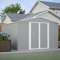 10x12 FT Outdoor Storage Shed with Floor Frame, Heavy Duty Metal Garden Tool Shed with Double Lockable Doors, Waterproof Backyard Utility Shed for Bikes, Lawn Mowers, Tools, Equipment