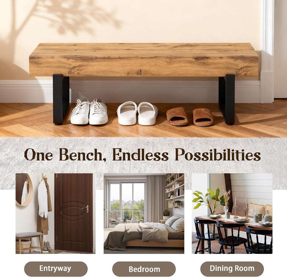 GDFStudio Modern Wooden Bench with Metal Legs, Entryway Shoe Bench Indoor, Di...