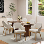 Wooden Dining Chairs Set of 6, Modern Fabric Upholstered Dining Room Chair, Kitchen Side Chairs, Farmhouse Dinner Chair with Open Back for Kitchen, Beige