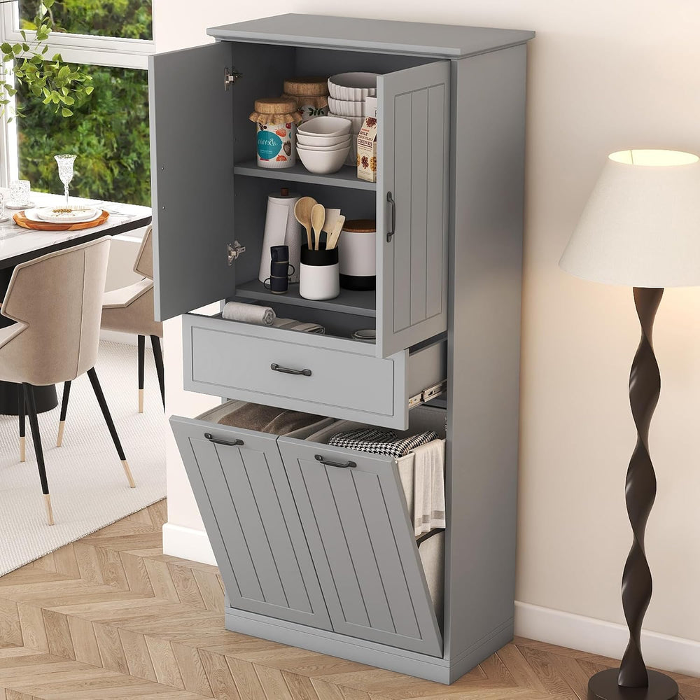 Merax 65.8" Pantry Cabinet with Two Doors & One Drawer & Two Lau...