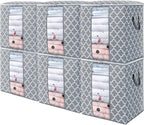WISELIFE Storage Bags 6 Pack/100L Large Blanket Clothes Organization and Storage Containers for Comforters,Bedding, Foldable Organizer with Reinforced Handle, Clear Window, Sturdy Zippers,Light Gray