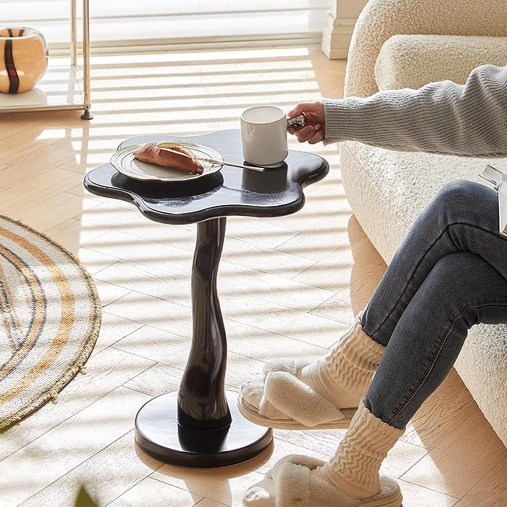Flower Shape Sofa Side Table, Tray Top Wood Small End Table, Elegant Round Pe...