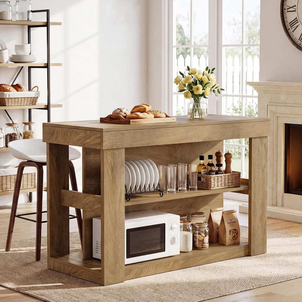 Tribesigns 55-Inch Kitchen Island with 2 Storage Shelves and Seating | Farmho...