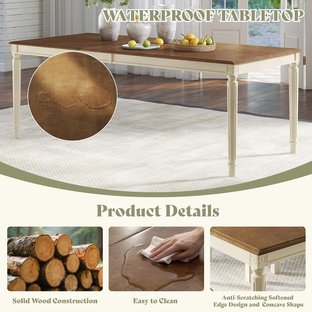 AMERLIFE 9 Piece Farmhouse Dining Table Set with 79" Table, Cream | Soli...