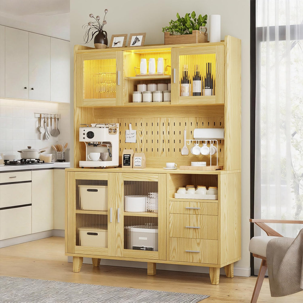 FUXA Modern Farmhouse Kitchen Pantry Cabinet with Charging Station, 71" ...