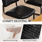 Cantilever Dining Chairs Set of 4, Mid Century Modern Dining Chairs with Black Metal Legs, Upholstered Leather Kitchen Chairs, Armless Cantilever Chair for Kitchen & Living Room, Black