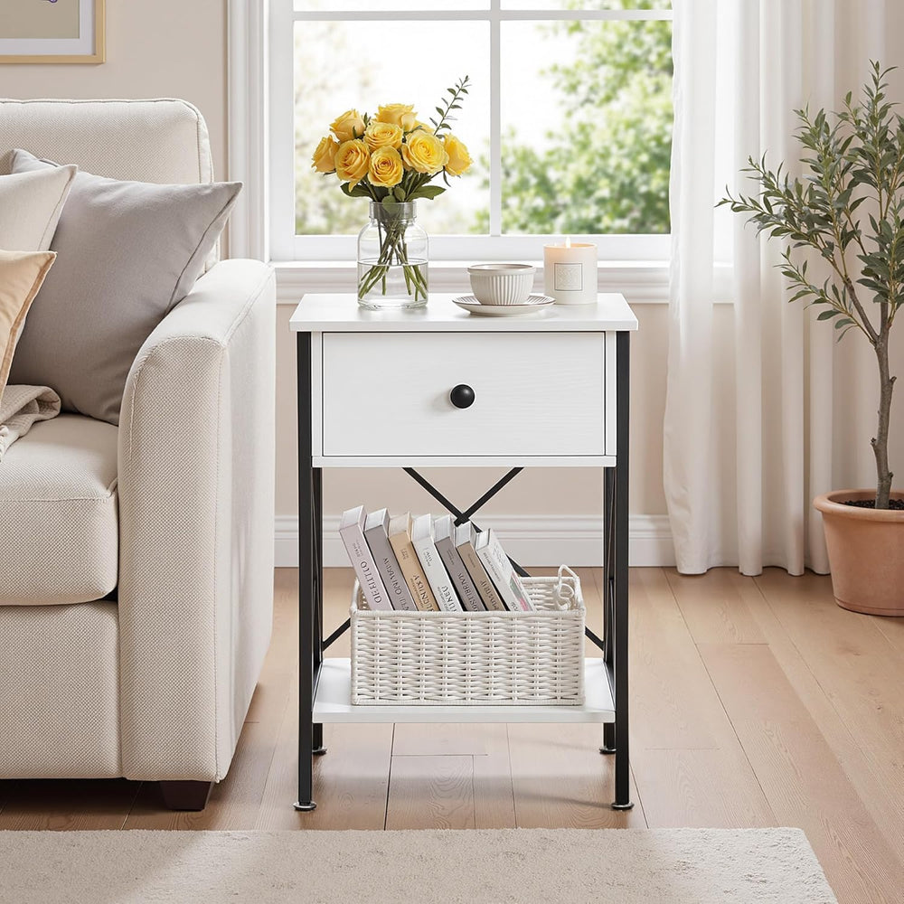 VECELO Nightstand,Modern Bedside End Table, Night Stand with Drawer and Stora...