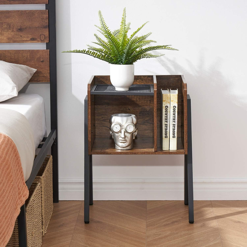 VECELO Night Stand Industrial End Table,Bedside Table with 2-Tier Open Storag...