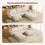 Vesgantti 97" Modular Sectional Sofa Light Gray, Sectional Couch with Movable Ottoman, Comfy Corduroy Couch with Spring Cushion, Modular Sofa with Deep Seat for Living Room, Bedroom and Apartment