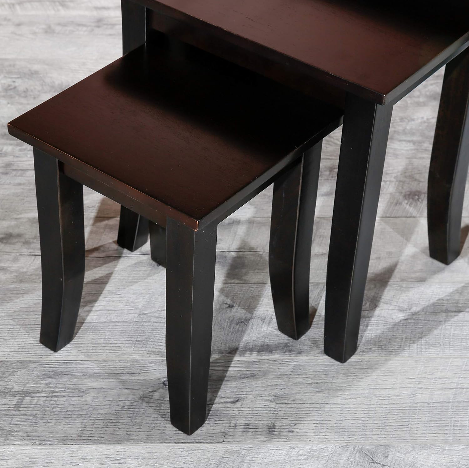 DTY Indoor Living 3-Piece Nesting Tables - Wooden Table Set of 3 for Living Room - Stackable Tables with Sleek Espresso Finish for Stylish and Space-Saving Home Furniture