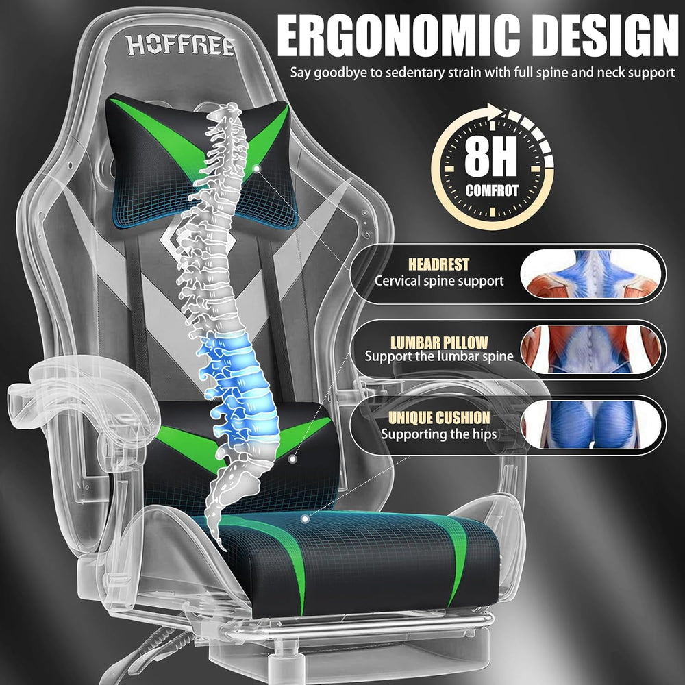 Gaming Chair with Massage Ergonomic Computer Chair with Footrest and Lumbar S...