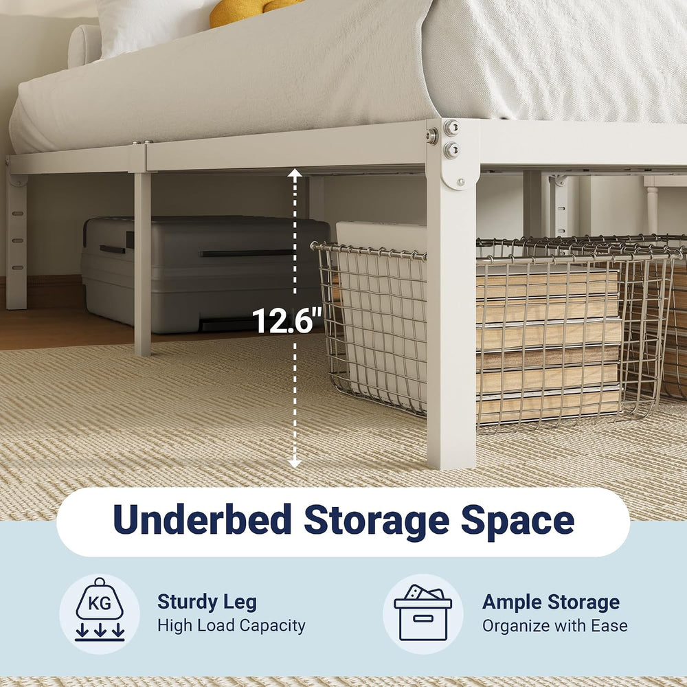 Allewie Queen Bed Frame, 14 inch Metal Beds with Storage Space, White