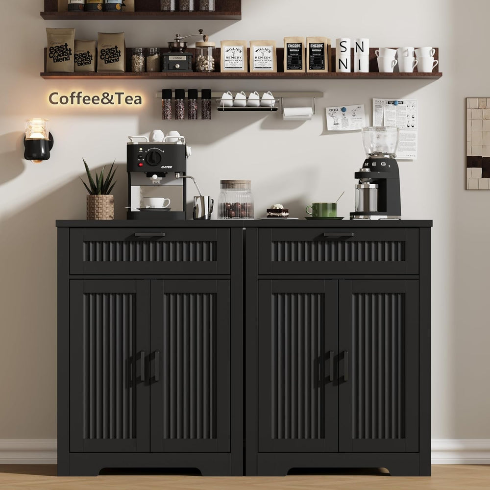 Buffet Cabinet with Storage Drawer, Farmhouse Coffee Bar Table with Storage D...