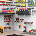 CCCEI 3 Modular Pegboard Strip Storage, Metal Peg Slat Wall Mount for Garage, Basement, Garden, Laundry Room Organization. Flexible Tool Organizer for Rake, Shovels, Crafting. Gifts for Men, Red.