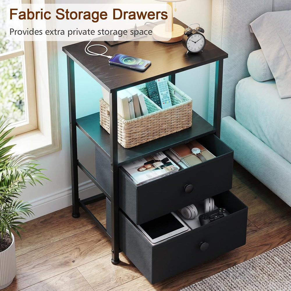 LOAKEKEL Nightstands Set of 2, LED Night Stand with Charging Station | Bedsid...