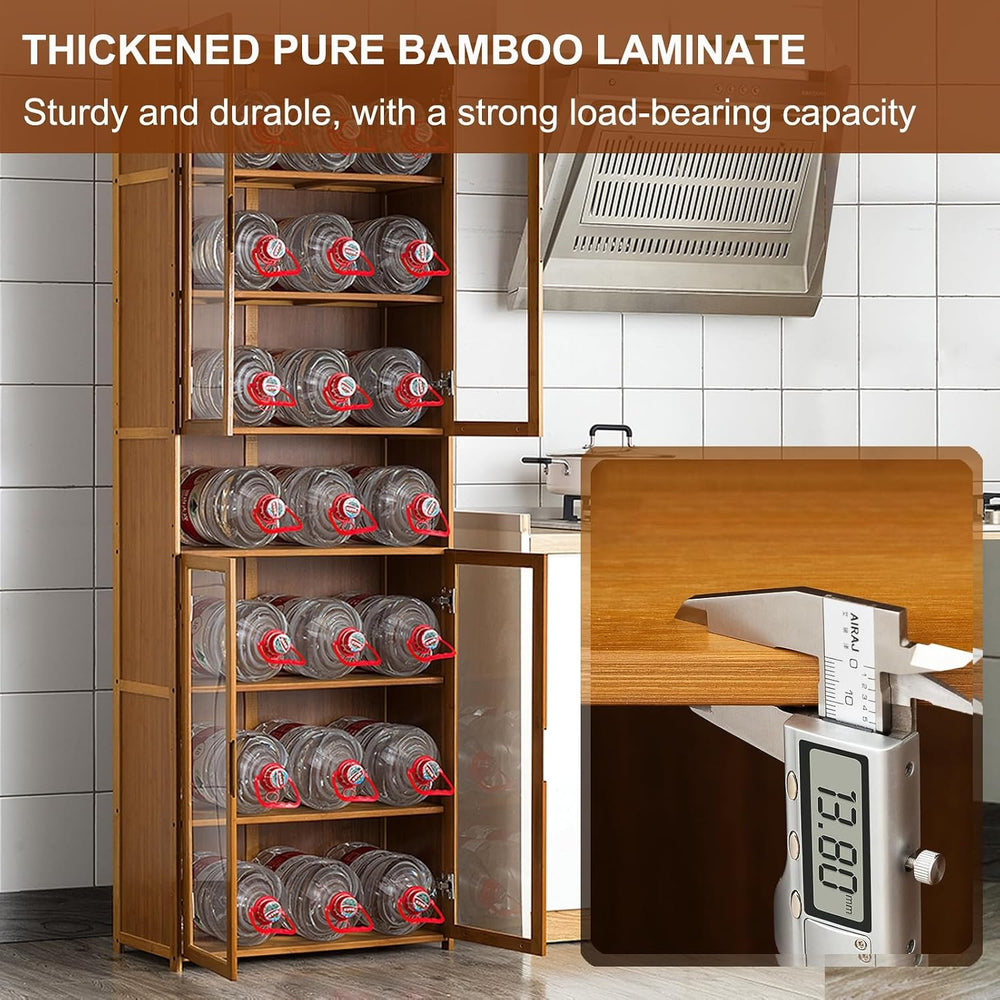 Modern Kitchen Pantry Storage Cabinet with Wine Rack and Microwave Stand Tall...