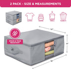 Cedar Clothes Storage Bag Organizer – Protects from Moths, Moisture, Dirt & Dust – Set of 2 Underbed Storage Bags for Clothes, Cashmere Sweaters, Bedding & More - Underbed Storage - Grey