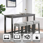 Merax Industrial Bar Table Set with Power Outlet, 4-Piece Counter Height Dining Set with Linen Fabric Stools for Kitchen, Breakfast Nook, Game Room,Black Gray+ Gray