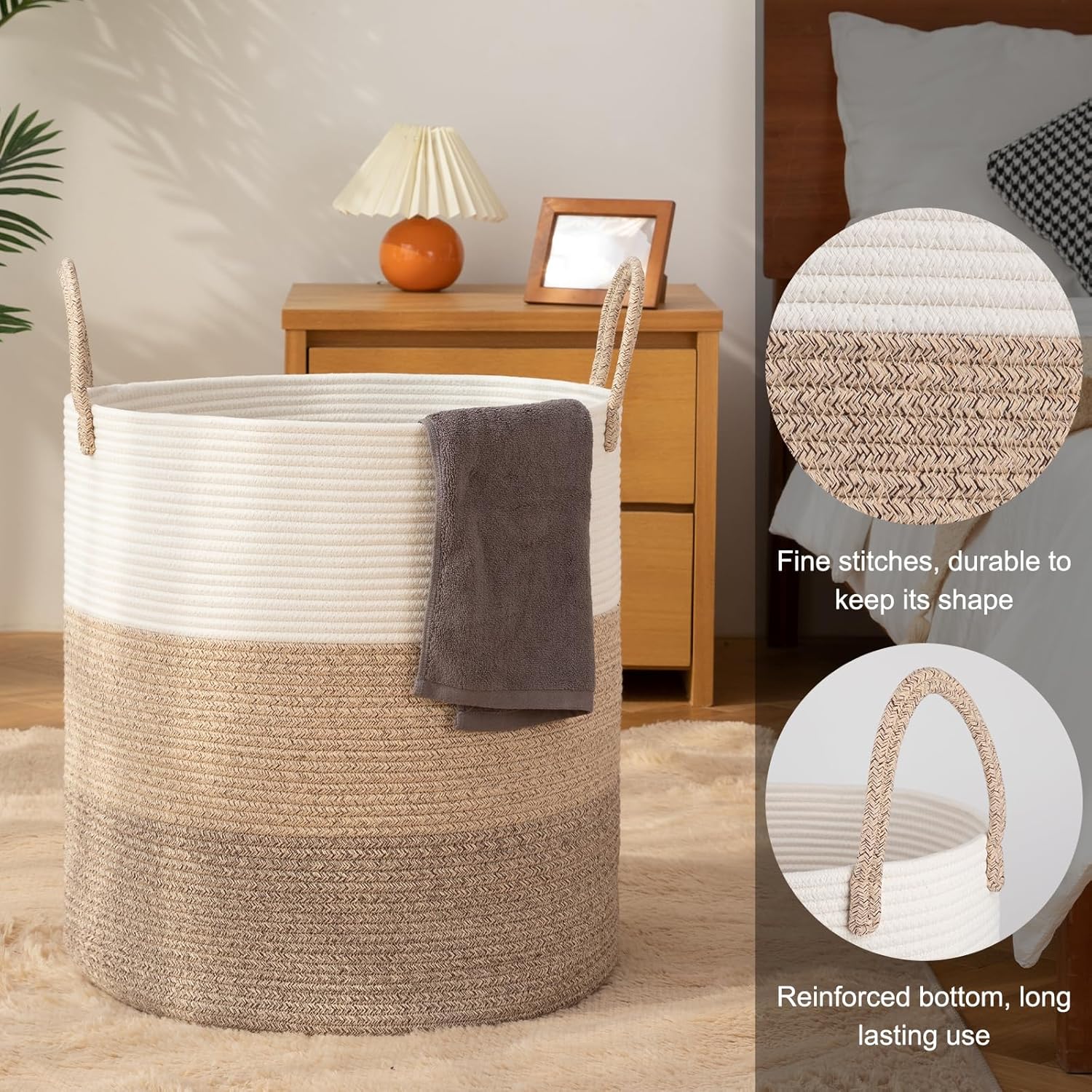 OIAHOMY 100L Laundry Hamper, Dirty Clothes Hamper for Bedroom, Collapsible Laundry Basket, Large Blanket Basket,Nursery Hamper with Handle, Blanket Storage for Living Room-18.5x21inches-Gradient Brown
