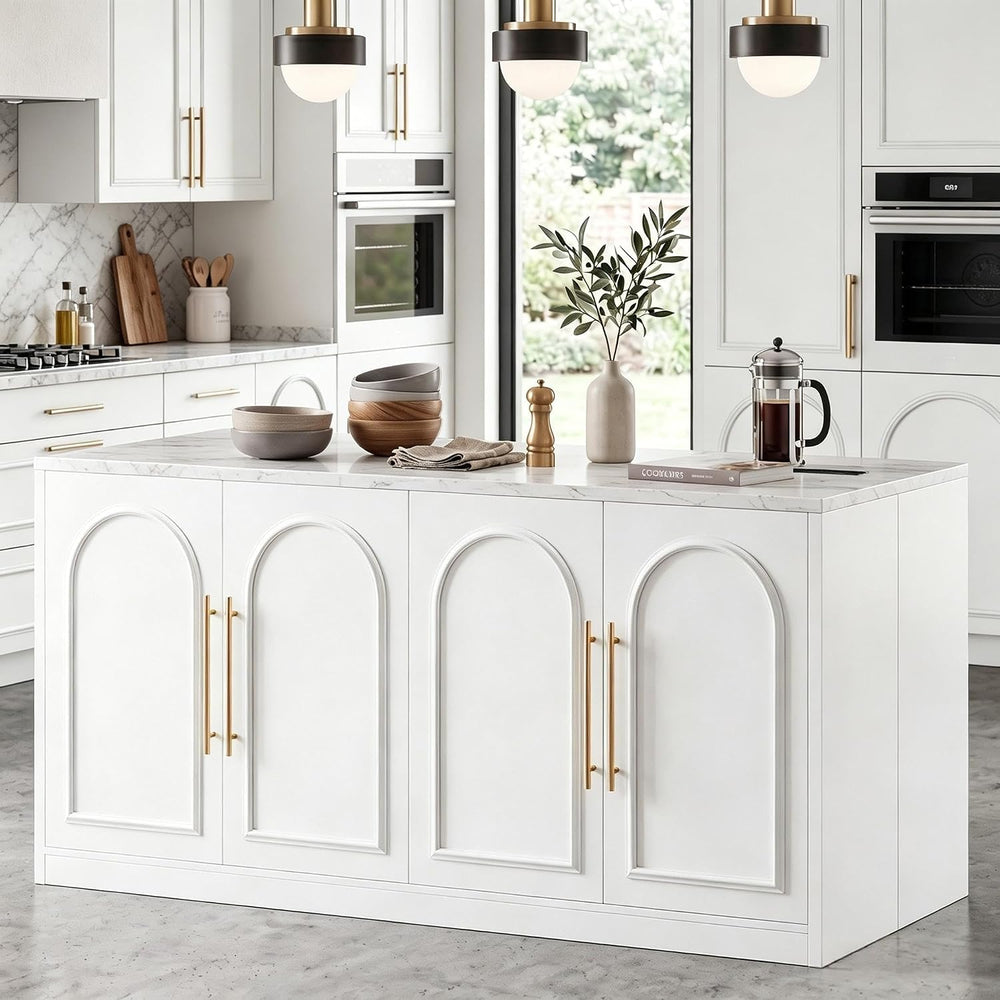 Stationary Kitchen Island, 63" L Large Island Cabinet for Kitchen | with...