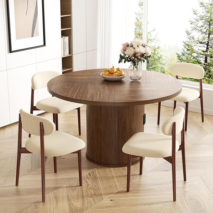 Wooden Dining Chair Set of 3, Modern Dining Chairs with with Curved Back, Fabric Upholstered Kitchen Dining Room Chairs with Adjustable Legs for Farmhouse Dining Living Room,Beige