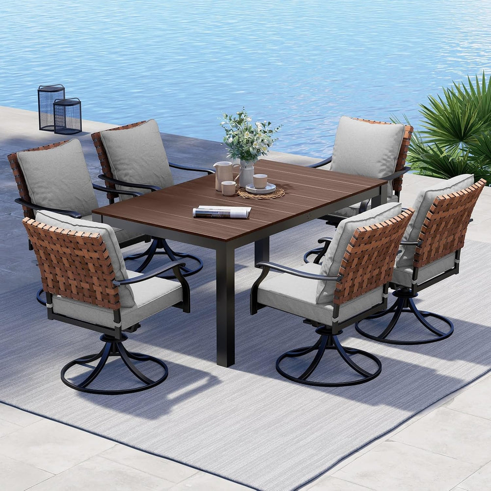 Grand patio 7-Piece Outdoor Dining Set, 6 Leather-Look Resin Wicker Swivel Pa...