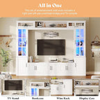 AMERLIFE 98" W Wall Unit TV Stand with Storage for TVs up to 80", Modern TV Console with LED Lights, Entertainment Center with Bookshelves for Living Room, White