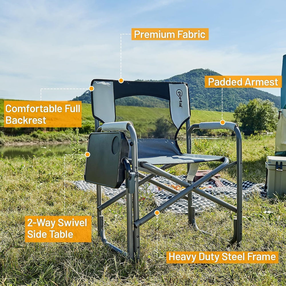 Portal Director Camping Chair with 2-Way Rotating Side Table, 300 lb, Gray | ...