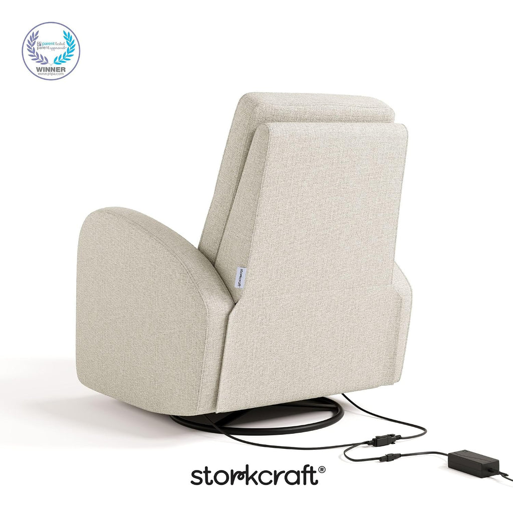 Storkcraft Santa Monica Power Recliner Swivel Glider, Dune Basketweave | Effortless Electronic Power Recline, USB-A & USB-C Charger