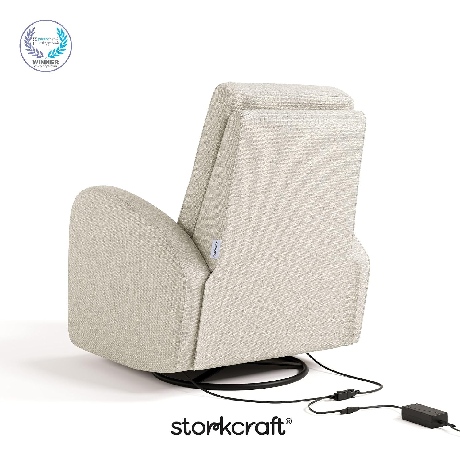 Storkcraft Santa Monica Power Recliner Swivel Glider, Dune Basketweave | Effortless Electronic Power Recline, USB-A & USB-C Charger