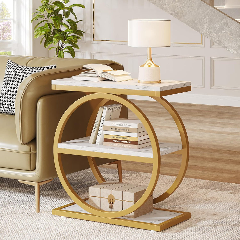 Tribesigns End Table with Storage Shelves, 3-Tier Wooden Industrial Sofa Side...