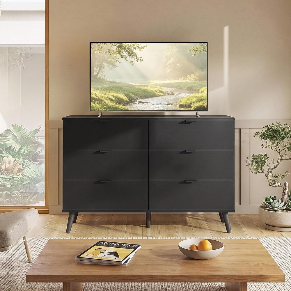 6-Drawer Moden TV Stand | Tall TV Console with Sturdy Metal Handles for Livin...