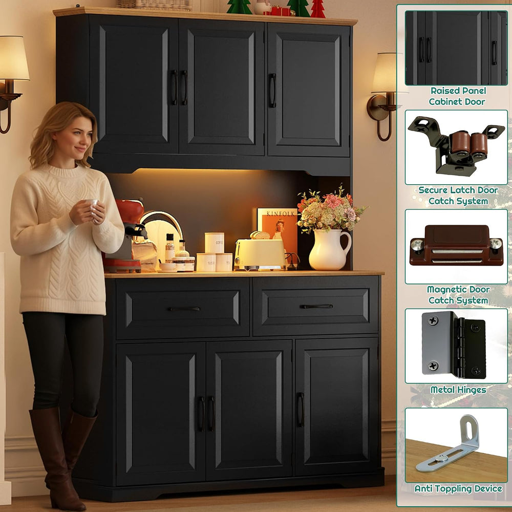 71" Tall 47" Wide Large Pantry Storage Cabinet w/ Power Outlet,LED ...