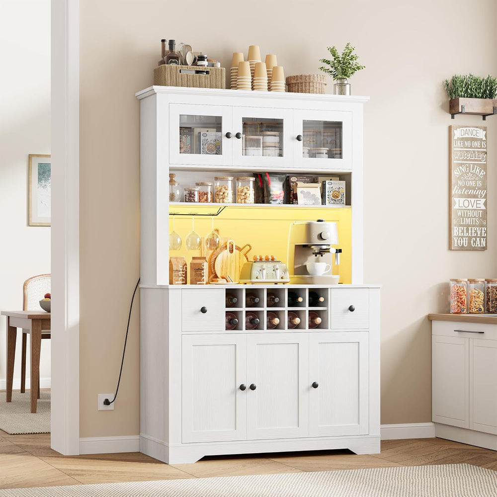 68.7 " Pantry Cabinet with LED Light and Charging Station, Kitchen Pantr...