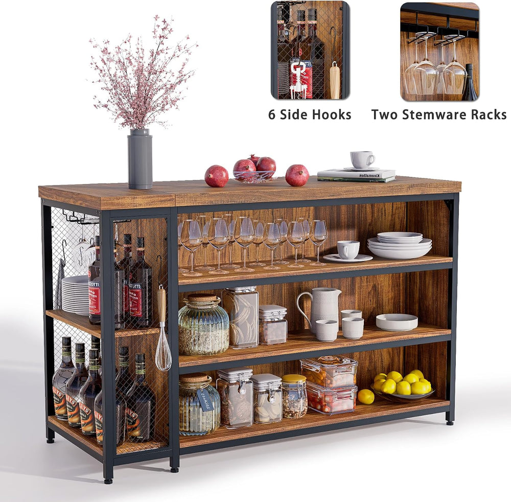 55" Kitchen Island with Seating & Storage, Farmhouse Island Table wi...