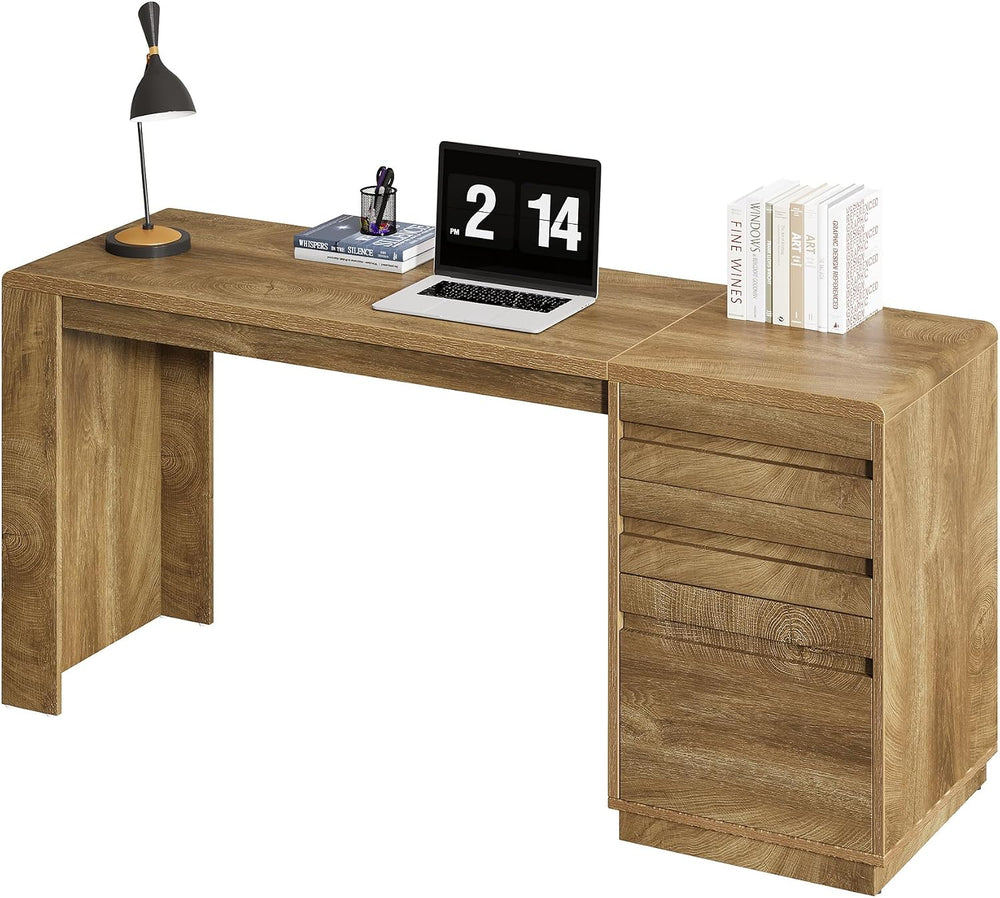 Tribesigns 55-Inch Computer Desk with 3 Drawers, Farmhouse Home Office Desk w...