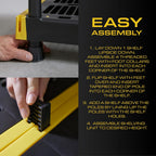 Black & Yellow, 4-Tier Heavy Duty Plastic Storage Shelving Unit, 200lbs/shelf (55H x 48W x 20D), for Indoor/Outdoor Organization, Modular Rack