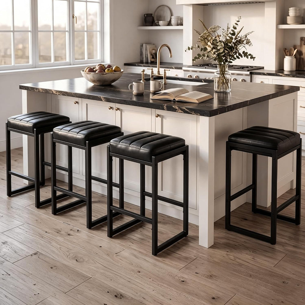 LSSBOUGHT 26 Inch Backless Bar Stools Set of 2, Modern Faux Leather Counter S...