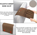 NB Sofa Armrest Organize remote holder bedside caddy organizer with 5 pockets，non-slip couch remote control holder couch armchair caddy accessories (Flaxen, 35"x12.4")