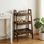 3-Tier Ladder Shelf, Solid Wood Freestanding Bookshelf | Natural Wood Shelf with Open Storage, Raised Edges and Compact Design for Books, Plants, Décor and Small Spaces