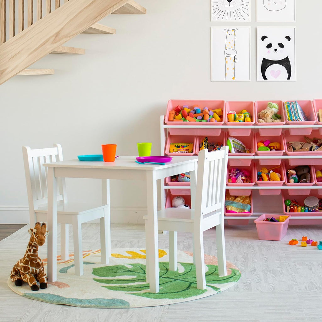 Humble Crew Kids Table and Chair Set, Toddler Activity Table with 2 Chairs for Play, Crafts, Snacks & Learning, Wooden Kids Furniture for Playroom & Bedroom, White