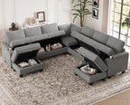 Belffin Modular Sectional Sofa Couch with Storage U Shape Convertible Corner Couches for Living Room Light Grey Couch
